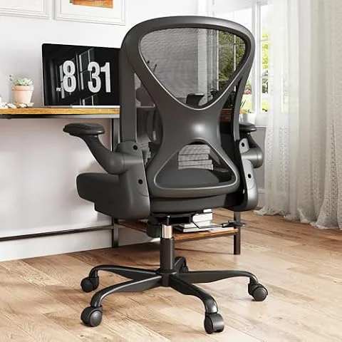 Keratee Ergonomic Mesh Office Chair with Adjustable Lumbar Support ＆ Flip-up Arms, Breathable Computer Home Desk Chair with 360 & Height Adjustment, Black