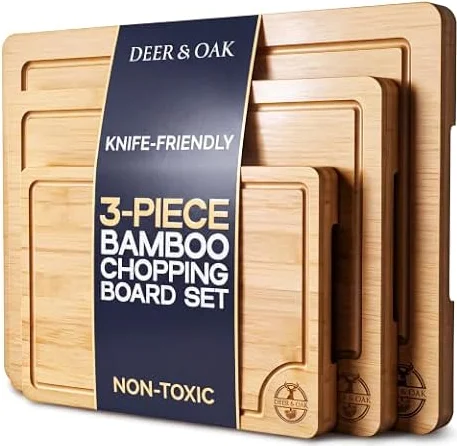 Deer & Oak 3-Piece Bamboo Chopping Board Set, Pre-Oiled, 3 Sizes