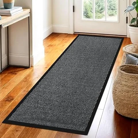 Circle of trust Hallway Runner Rug Grey 60x120cm Non Slip, Heavy Duty Carpet Runner, Rubber Backed Floor Mat, Dirt Trapper Washable Rug for Hallway Kitchen Bedroom Laundry Office