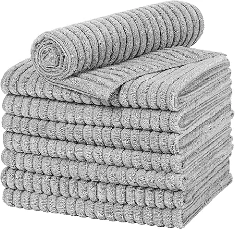 gryeer Microfibre Tea Towels, 45 x 65 cm, Pack of 8, Grey
